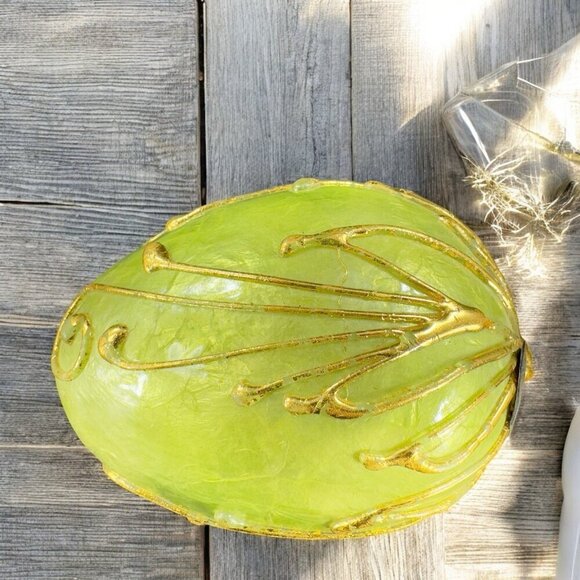 Katherine's Collection Retired Large Egg Green Painted Gold Lines Figurine VTG - Picture 1 of 13